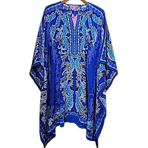 Lilly Pulitzer Cinzia Silk Caftan in Alba Blue/Baja Cove NWT - Size XXS/X-Small - Picture 5 of 7